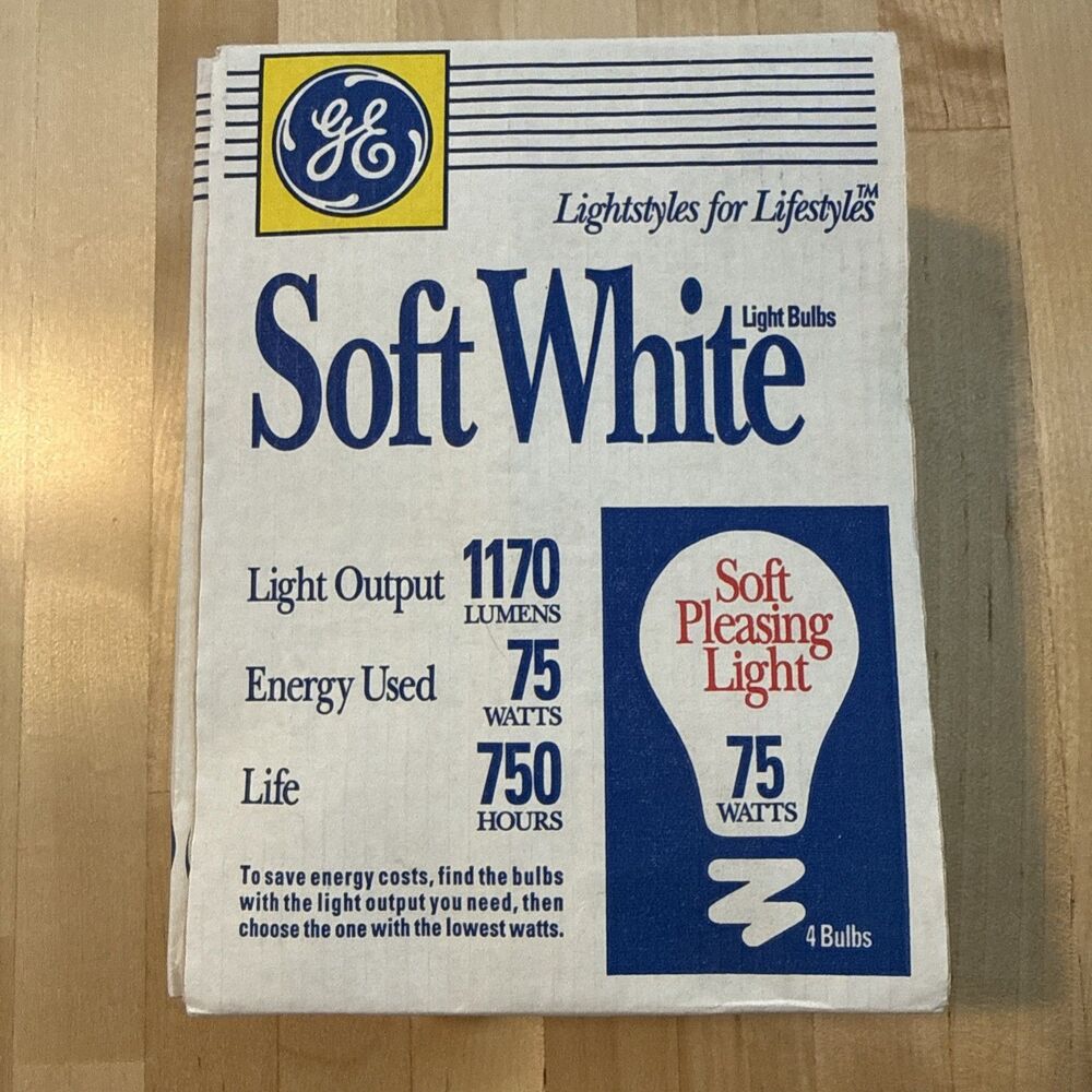 VTG GE Soft White 75 Watt Lightbulbs 4 Pack NEW Old Stock Soft Pleasing Light
